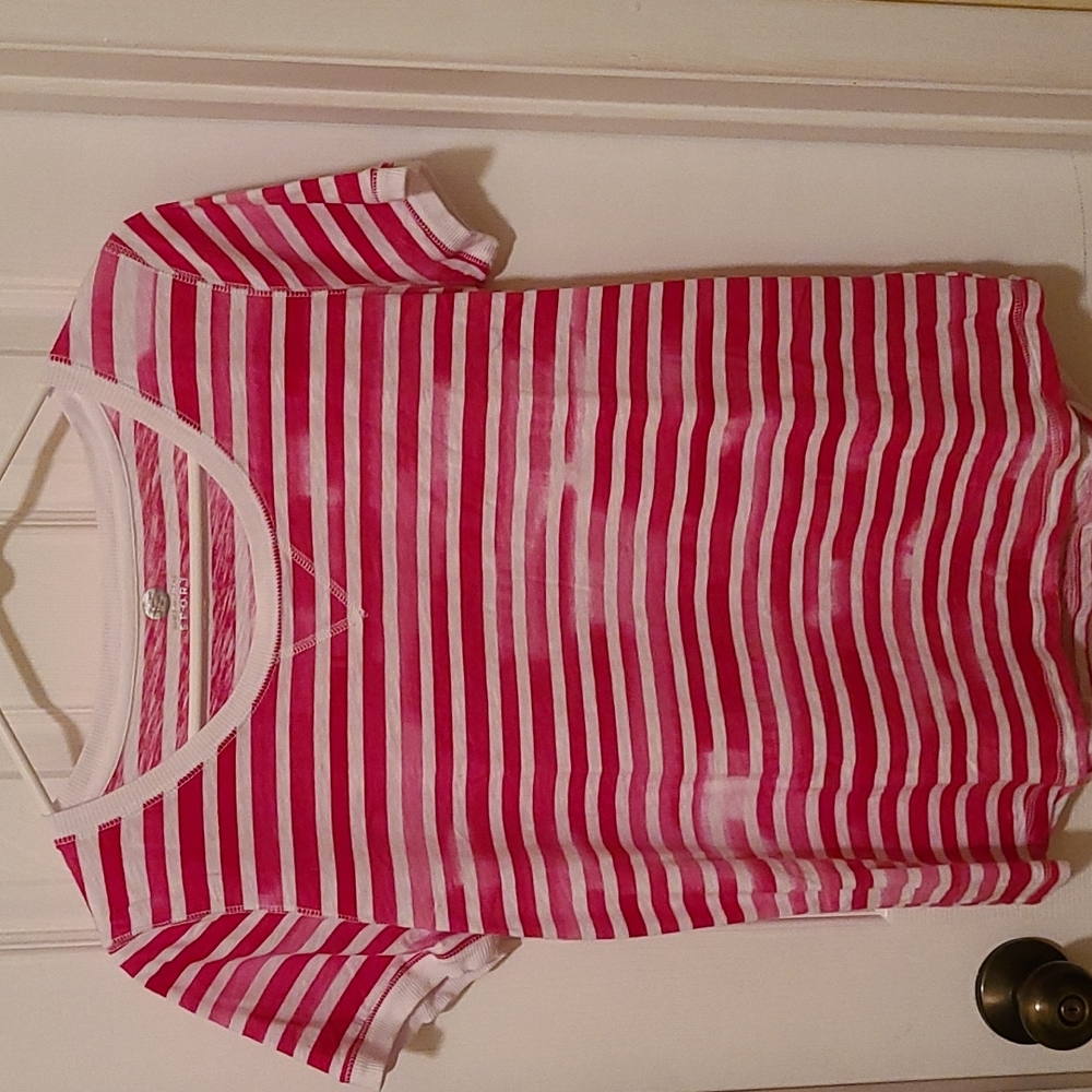 Jones New York Pink & White Striped Short Sleeve Tee